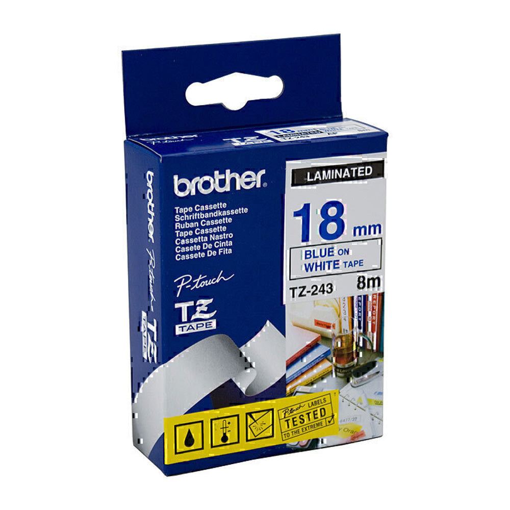 Brother Lamined Blue en cinta de etiquetado blanco