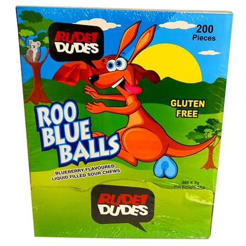 Rude Dudes Roo Blue Balls Liquid Filled Sour Chews 200pcs