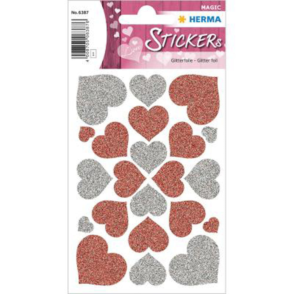 Herma Decor Hearts Glitter Sticker (Red and Silver)