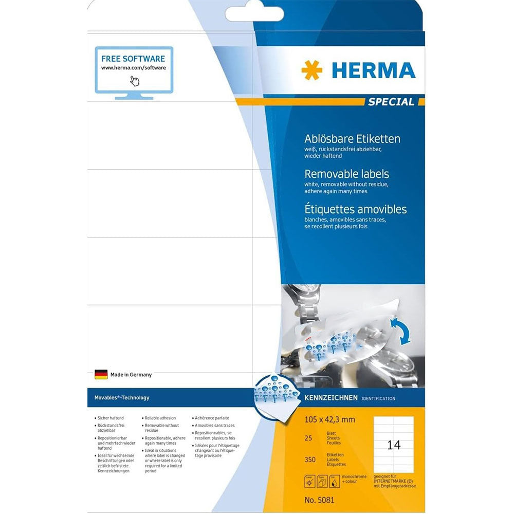 Herma avtagbara etiketter A4 105mm 25 st (vit)