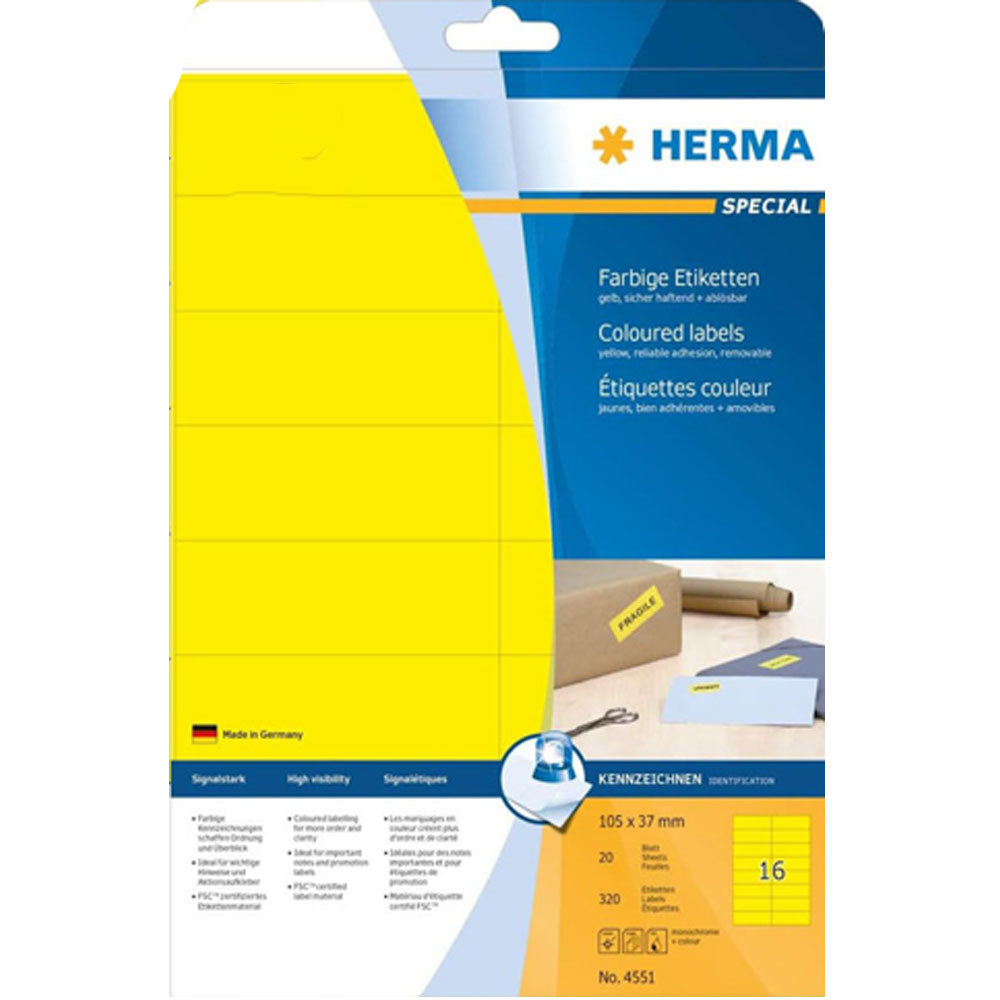 Herma Removable Coloured Labels A4 20pc (105x37mm)