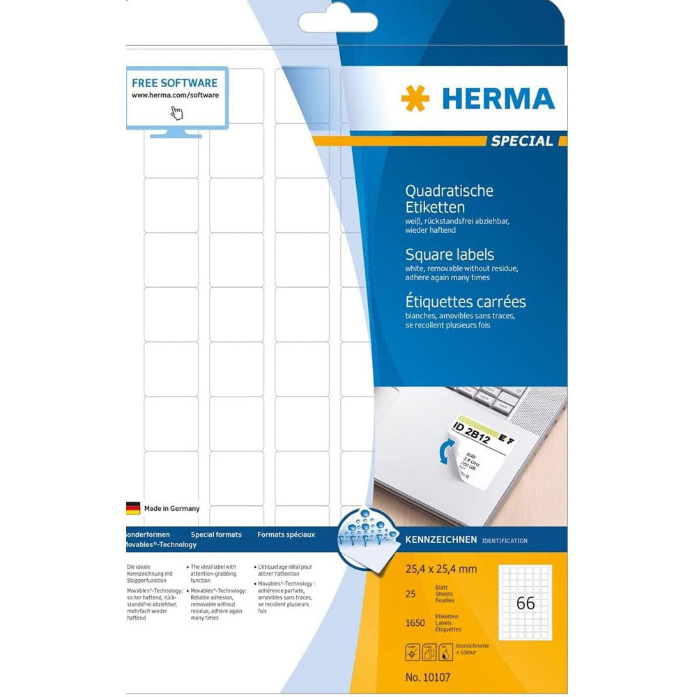 Herma Square avtagbara etiketter 25 st (vit)