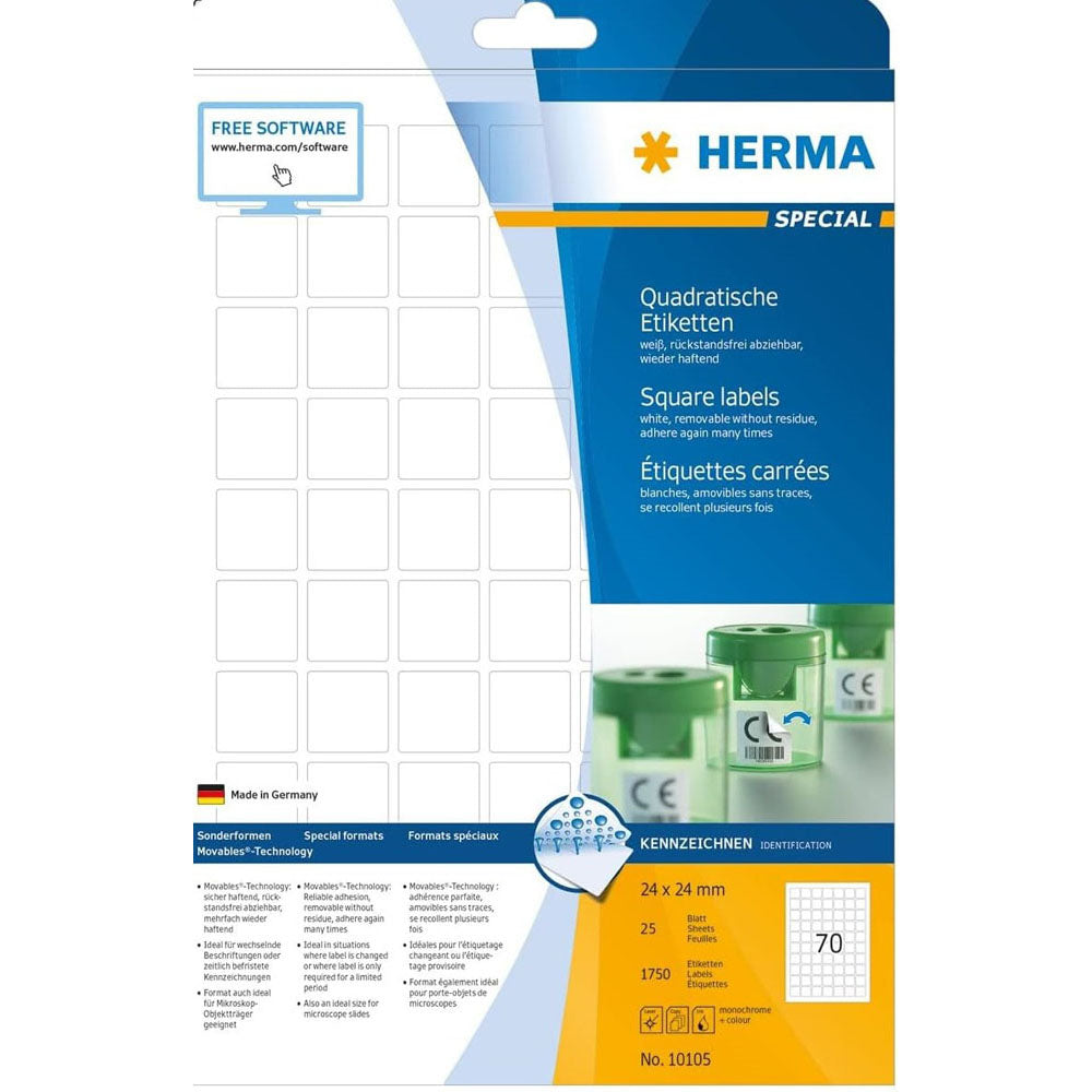 Herma Square avtagbara etiketter 25 st (vit)