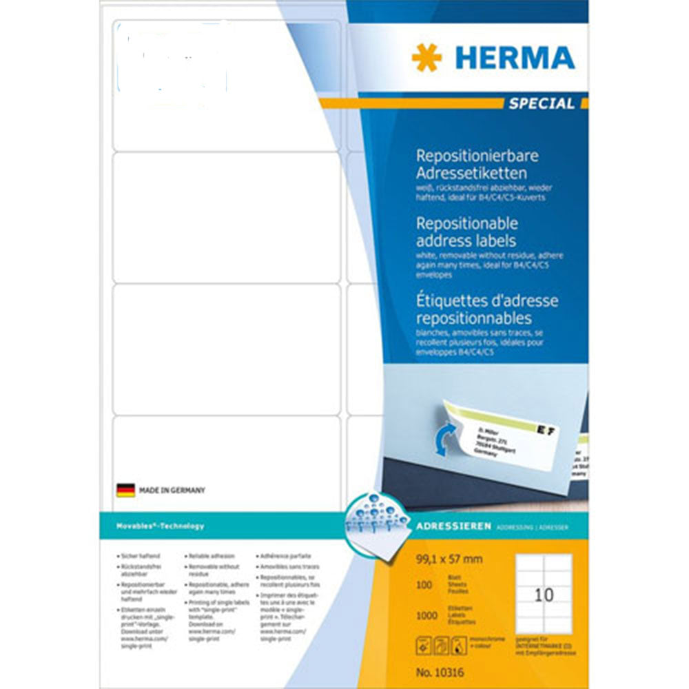 Herma -limadressetiketter A4 100 st (vit)