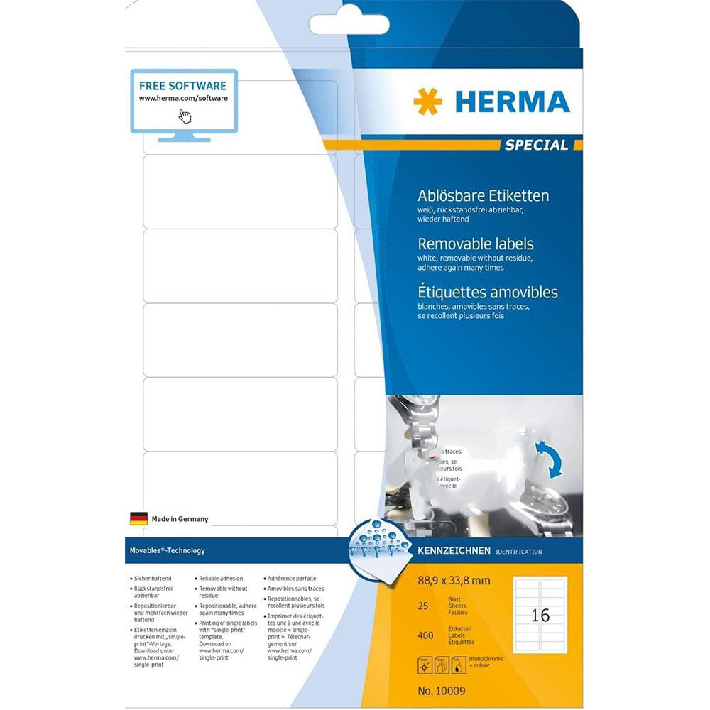 Herma avtagbara etiketter A4 88,9mm 25 st (vit)