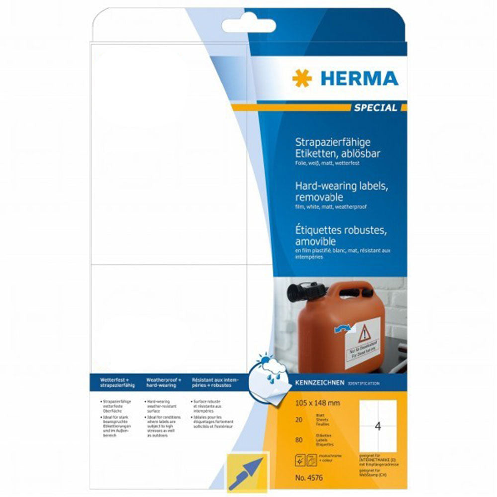 Herma avtagbar folieetiketter A4 20 st (vit)