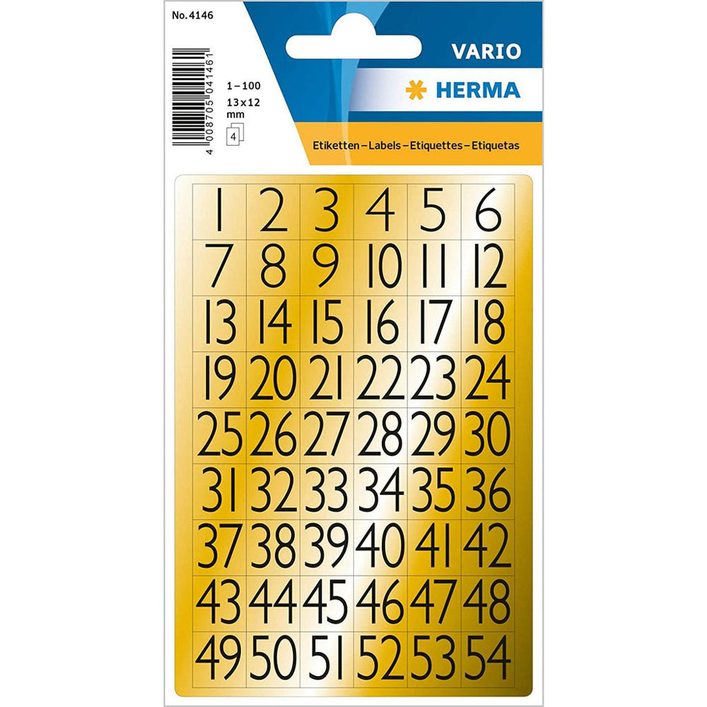 Herma Foil Number Sticker #1-100 Black/Gold (13x12mm)