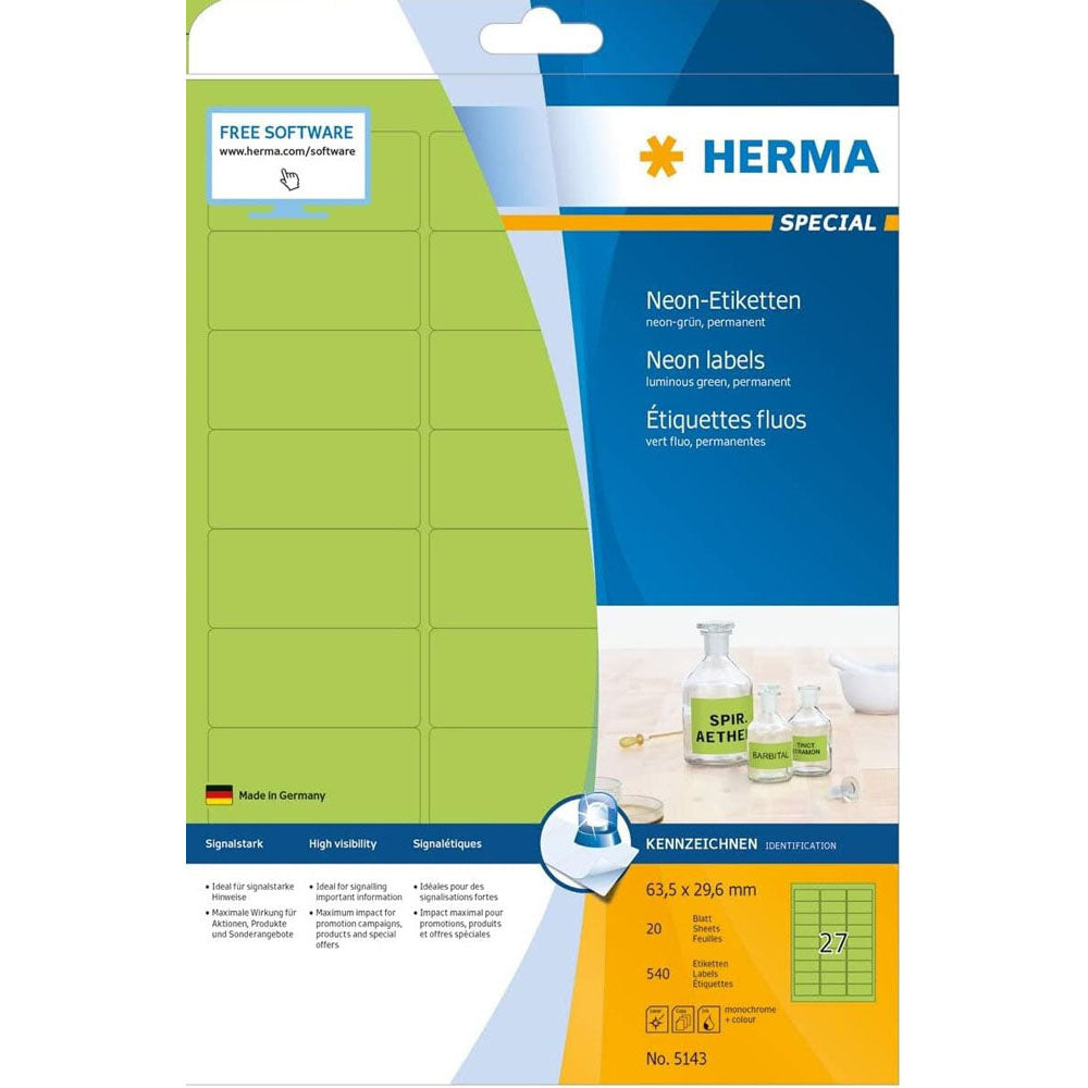 Herma lysande neonetiketter A4 20 st (63,5x29,6 mm)