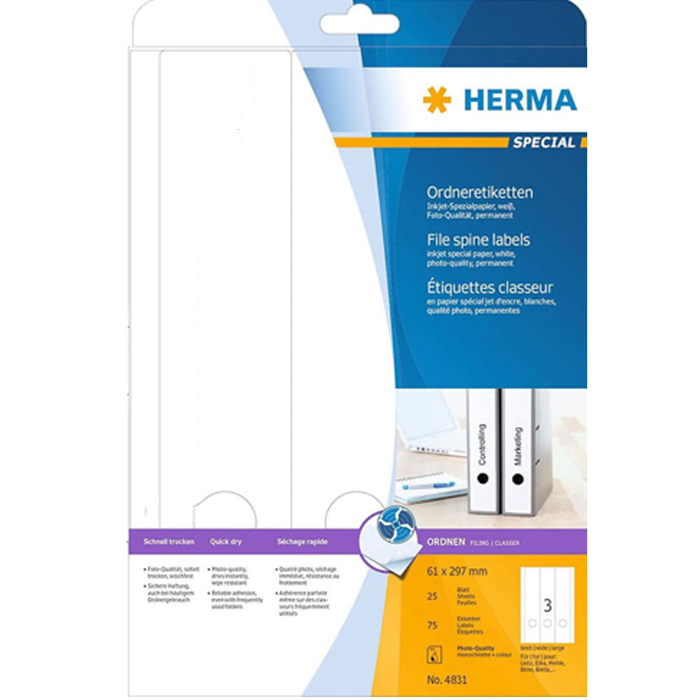 Herma File Spine Inkjet Labels A4 25pc (vit)