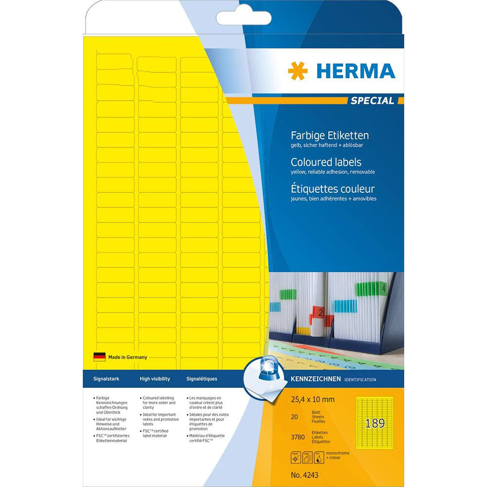 Herma avtagbara färgade etiketter A4 20 st (25,4x10mm)