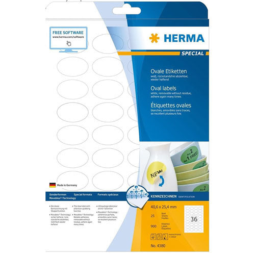 Herma Oval Removable Labels 25pc (White)