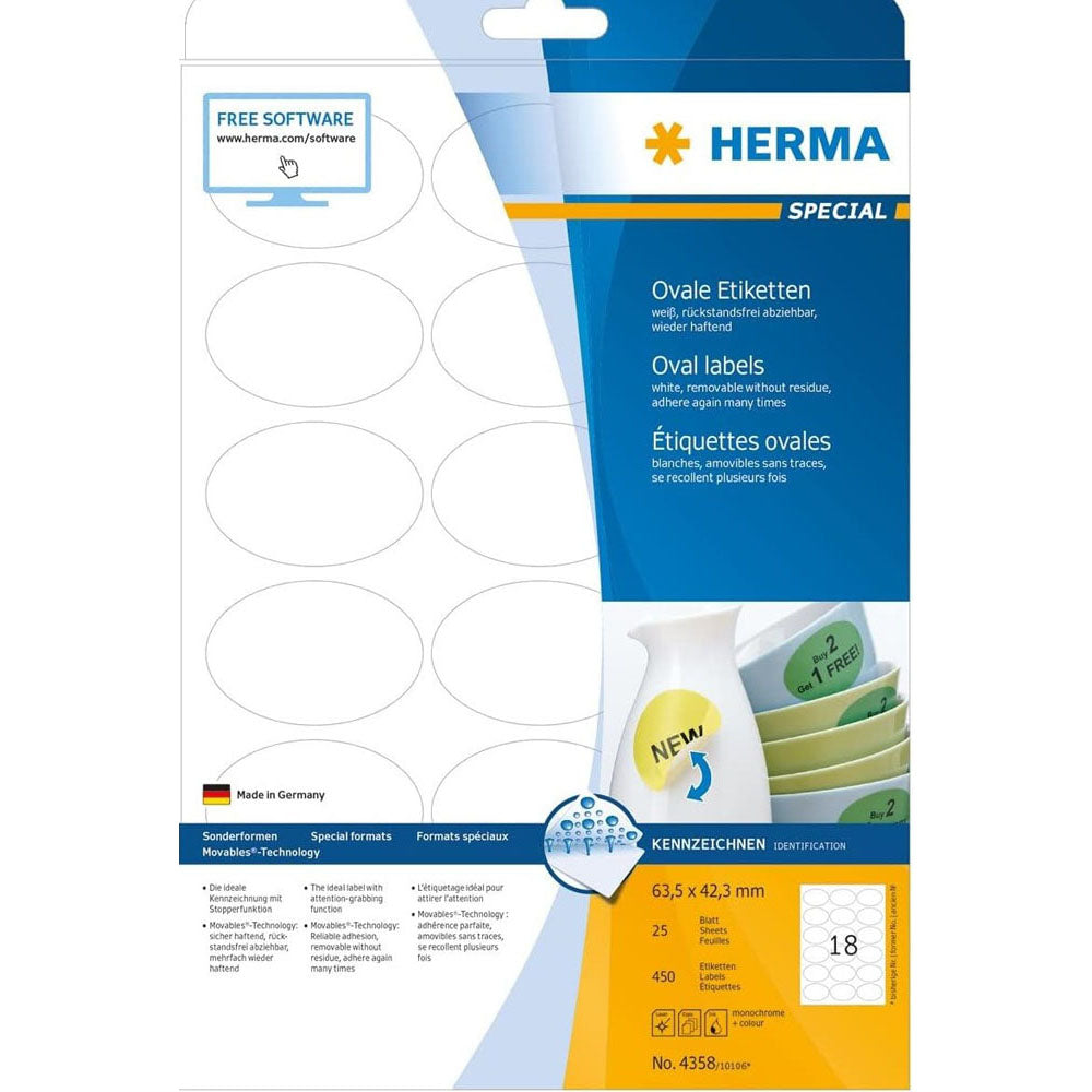 Herma ovale aftagelige etiketter 25pc (hvid)