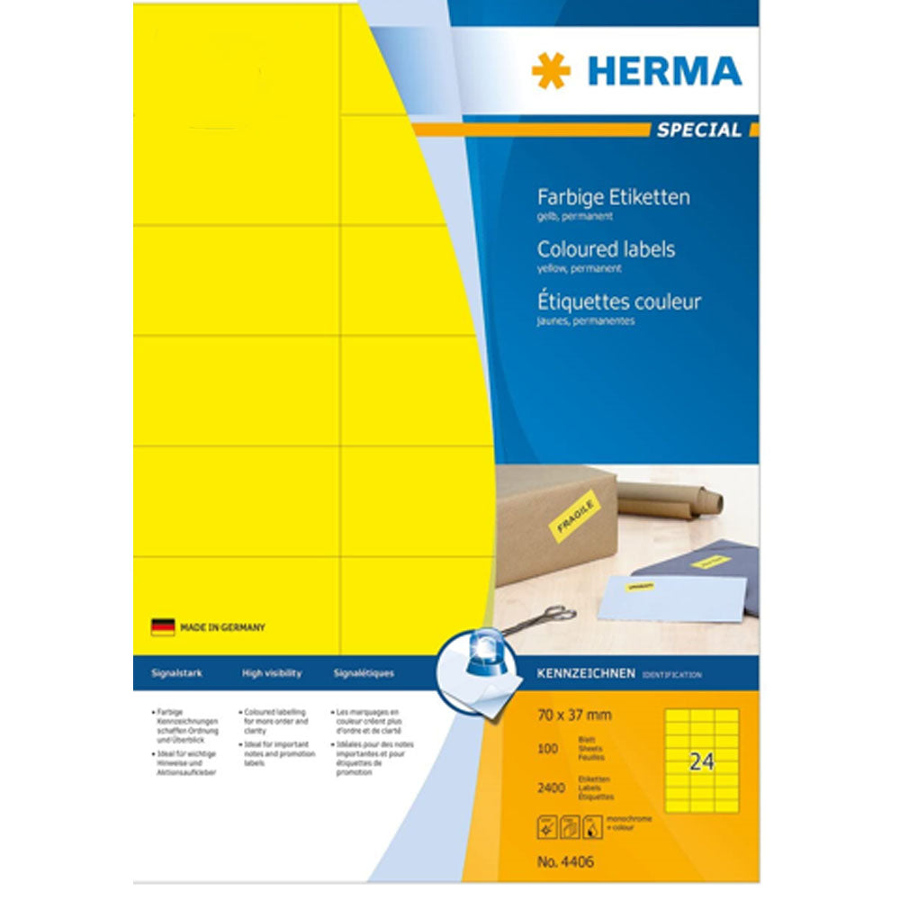 Herma farvede etiketter A4 100pc (70x37mm)