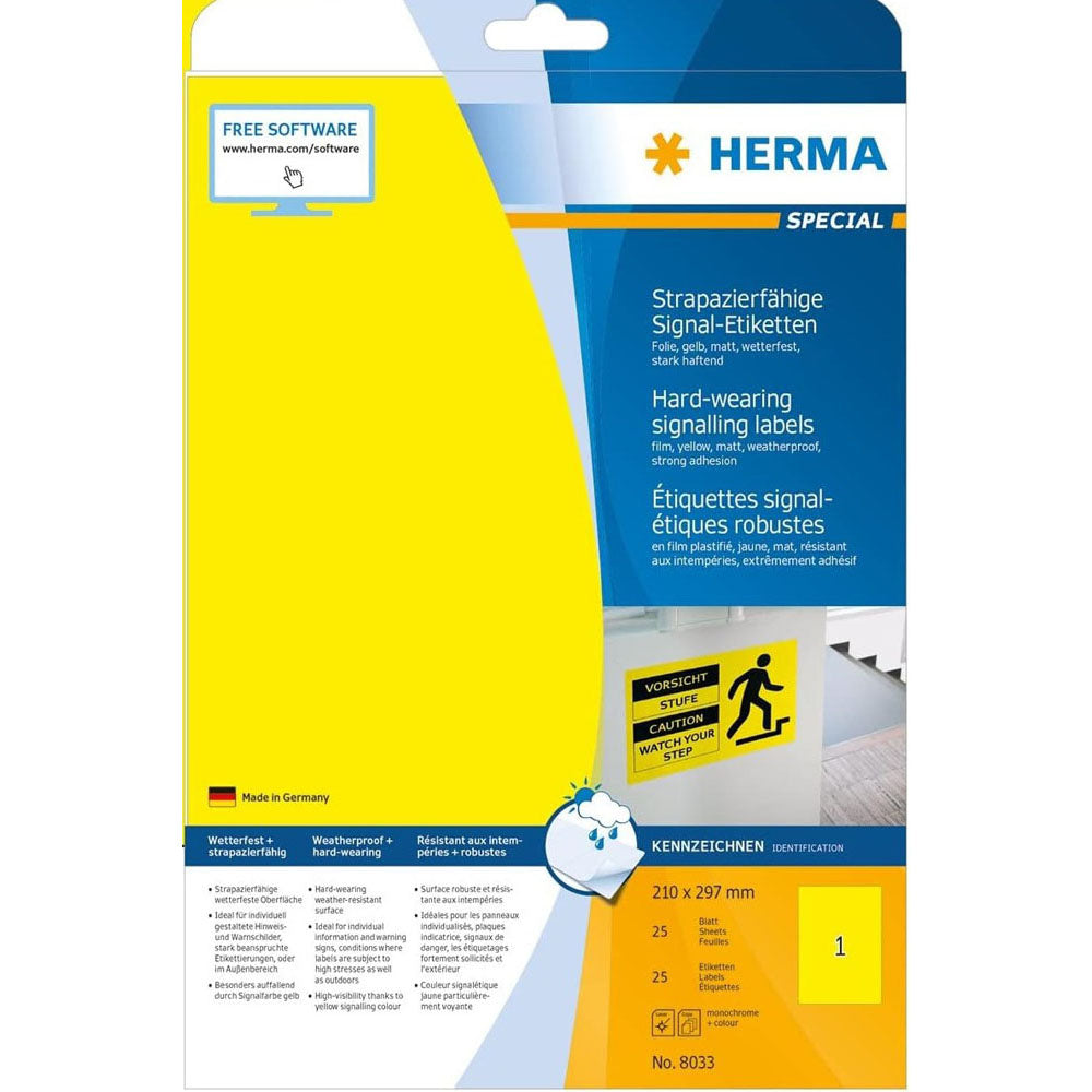 Herma Hard-Wearing Signalling Labels (Yellow)