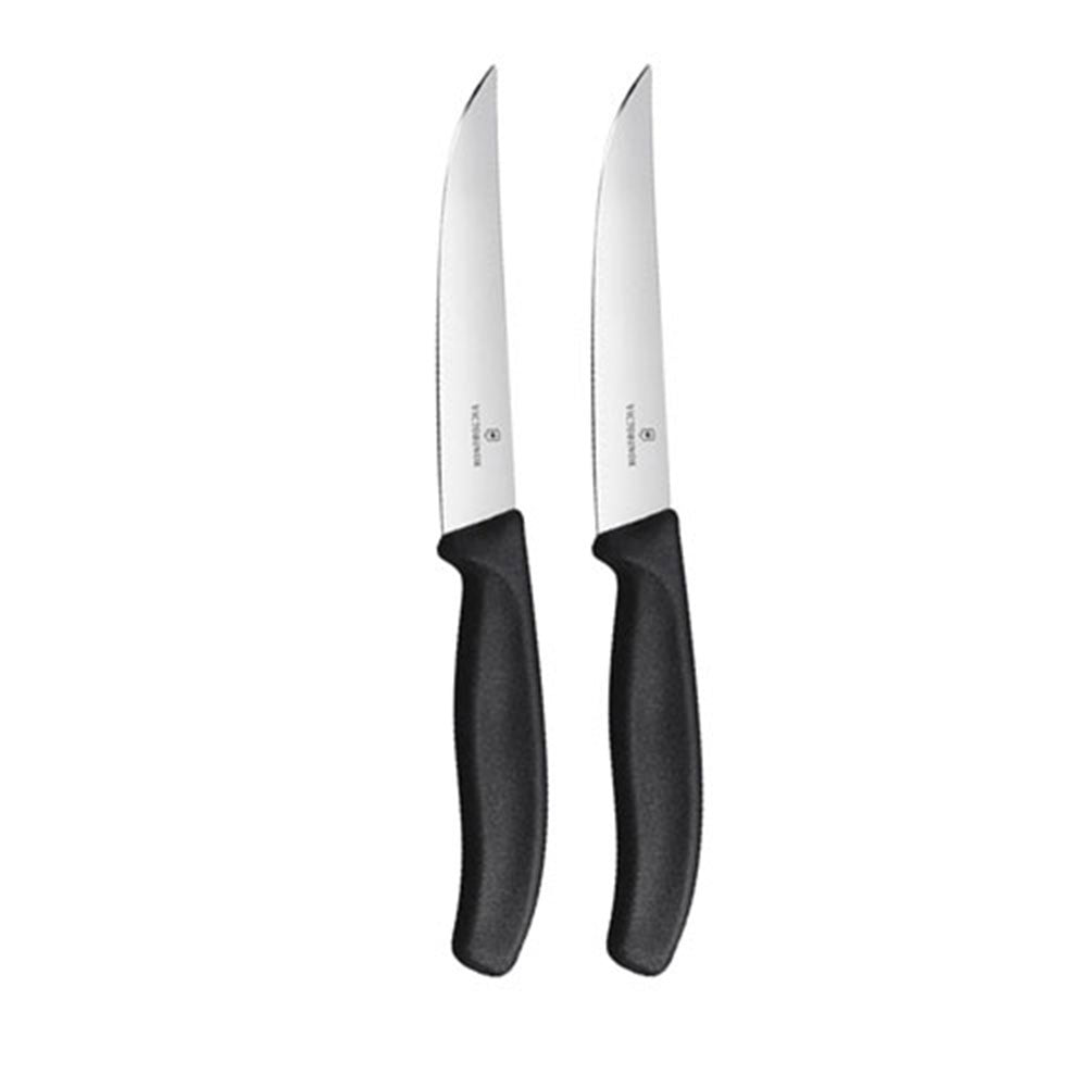 Bred klinge lige kant bøf kniv 12 cm (sort)