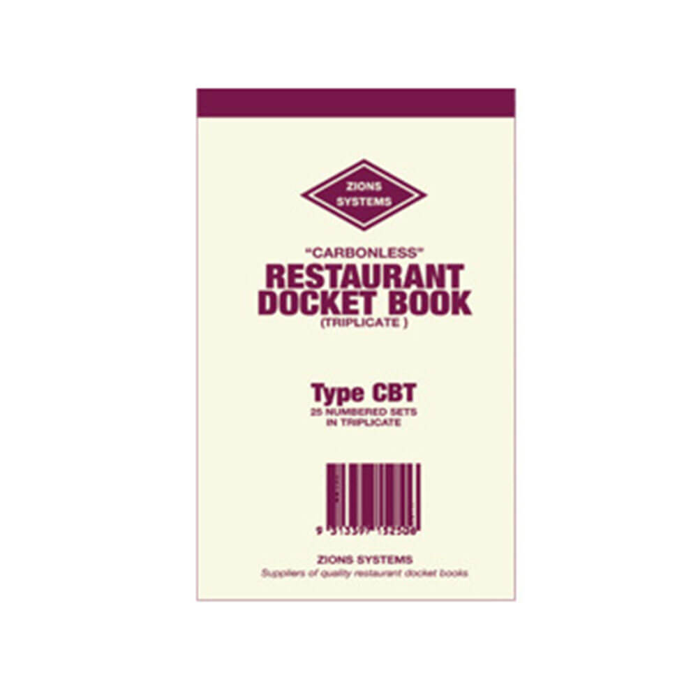 ZIONS COBARLESS TRIEBLATE Restaurang Docket Book