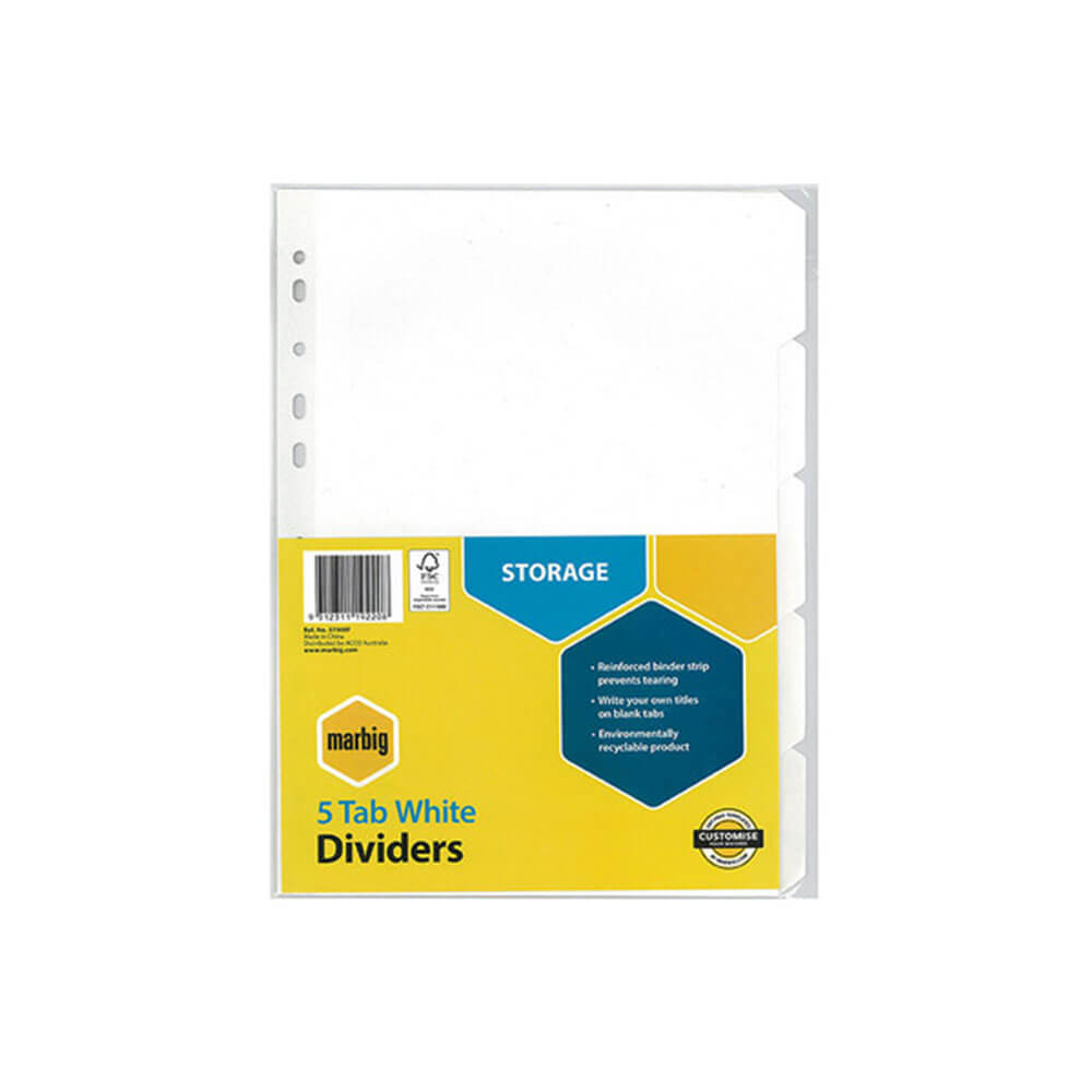 Marbig Manilla Reinforced Strip Dividers A4 (White)