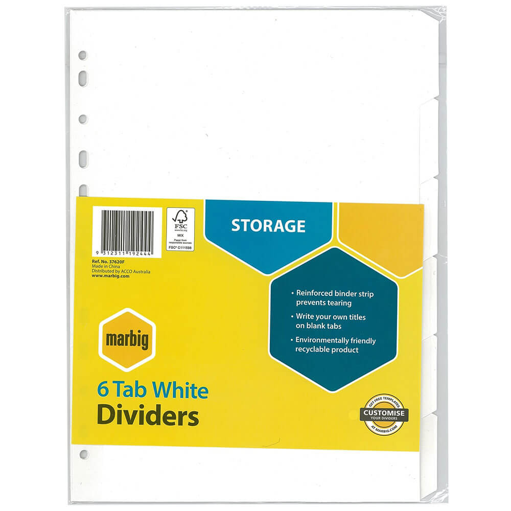 Marbig Manilla Reinforced Strip Dividers A4 (White)