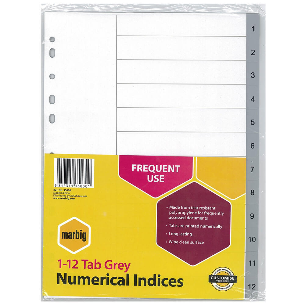 Marbig Numerical Index & Dividers A4 (Gray)