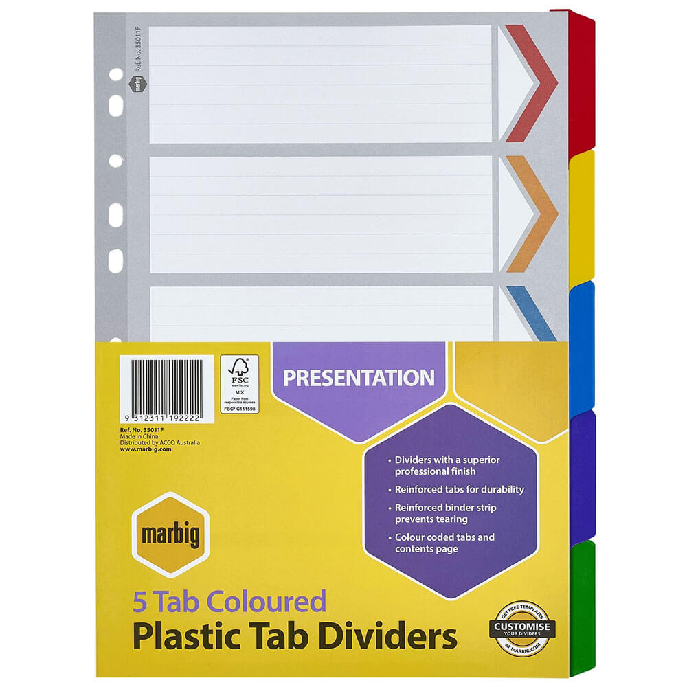 Marbig Manilla Plastic Tab Divider A4 (colorato)