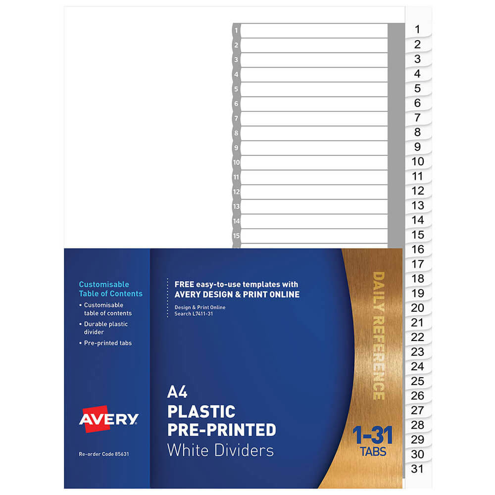 Avery Plastic Printed Dividers A4 (blanco)