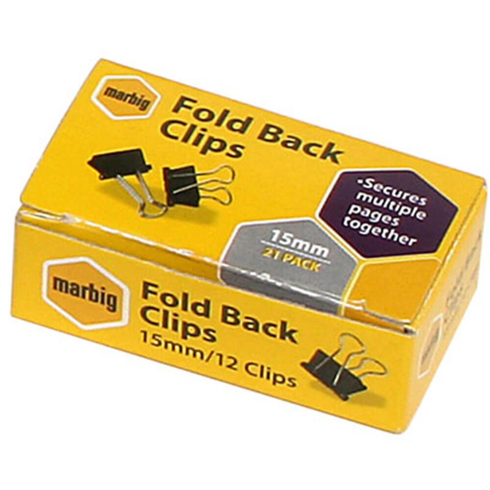 Marbig Fold Back Clips 12/Box (nero)