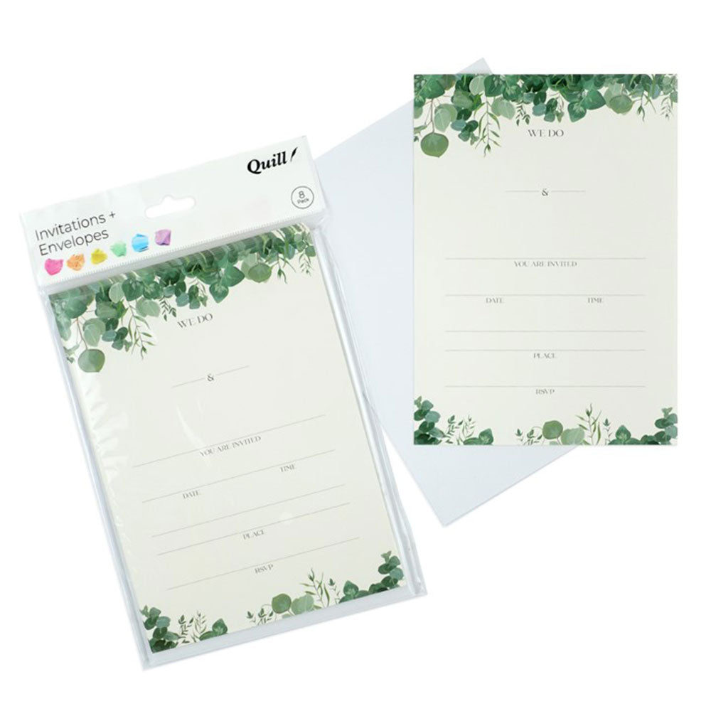 Quill Invitation Card & Envelope 25x175mm 8pk