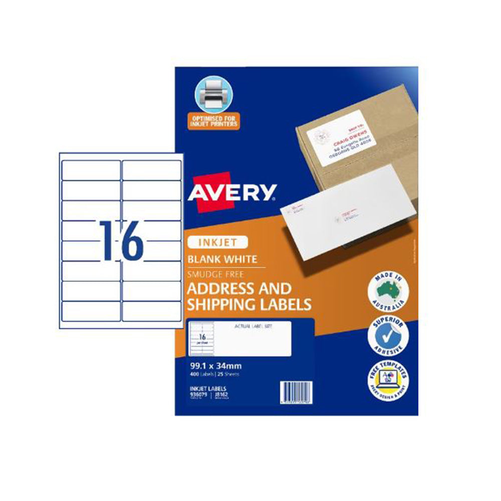 Avery inkjet -adresse etiket 25pcs