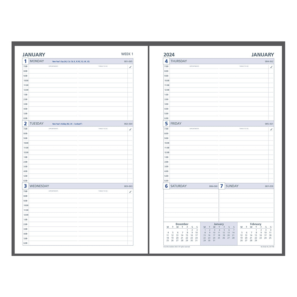 Collins Debden 7 Ring 2024 Calendar Dayplanner Refill