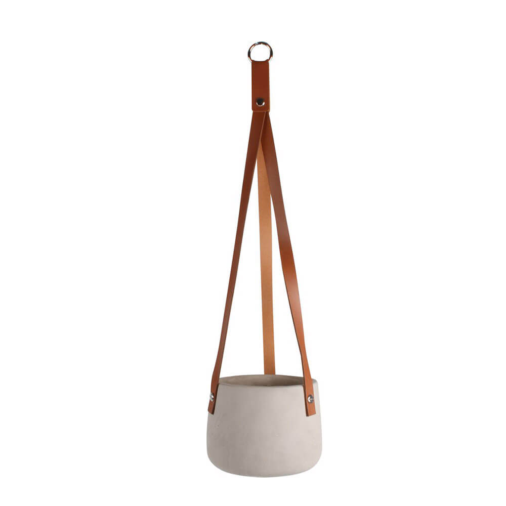 Concrete Hanging Pot w/ PU Leather Straps