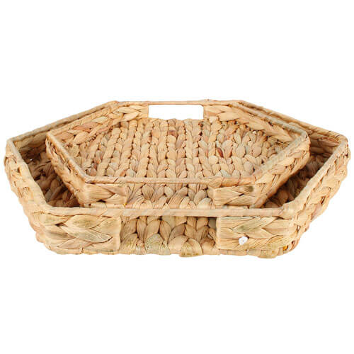 Walu Water Hyacinth Hexagon Display Trays 2 Sets (40x40x5cm)