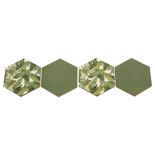 Lucaz Set of 4 Jungle Hexagon Coasters (11x9x6cm)