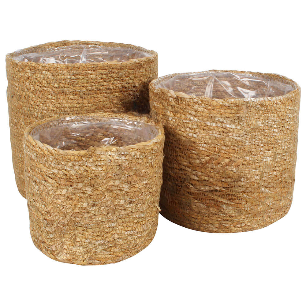 Coffs Seagrass Lined Baskets Round 3 Set 18x18cm