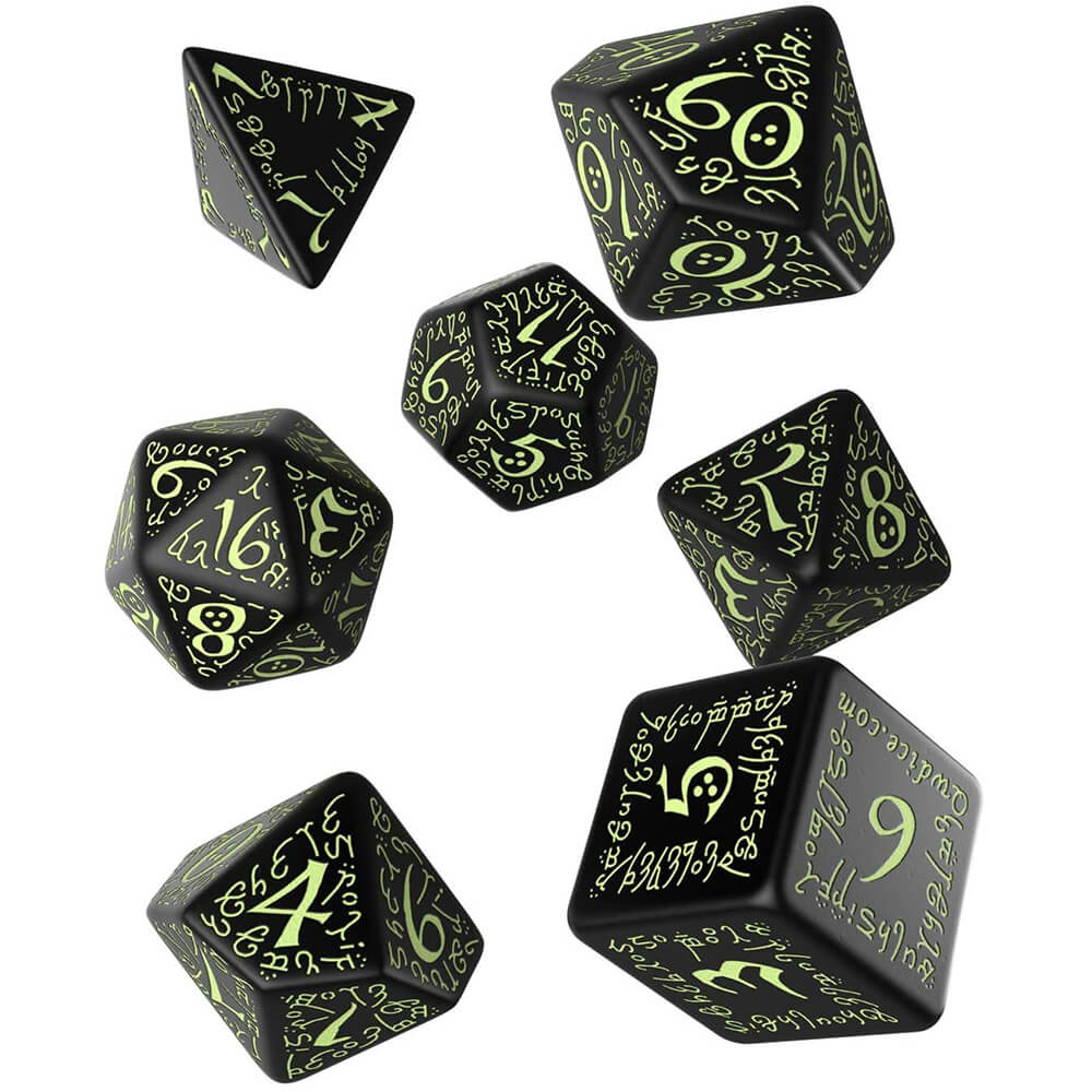 Q Workshop Elvish Black & Glow-in-the-Dark Dice Set of 7