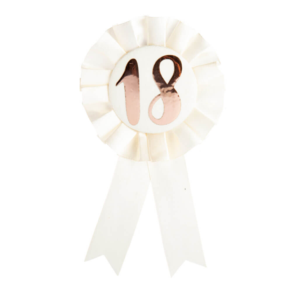 Birthday Rose Gold su White Rosette Badge