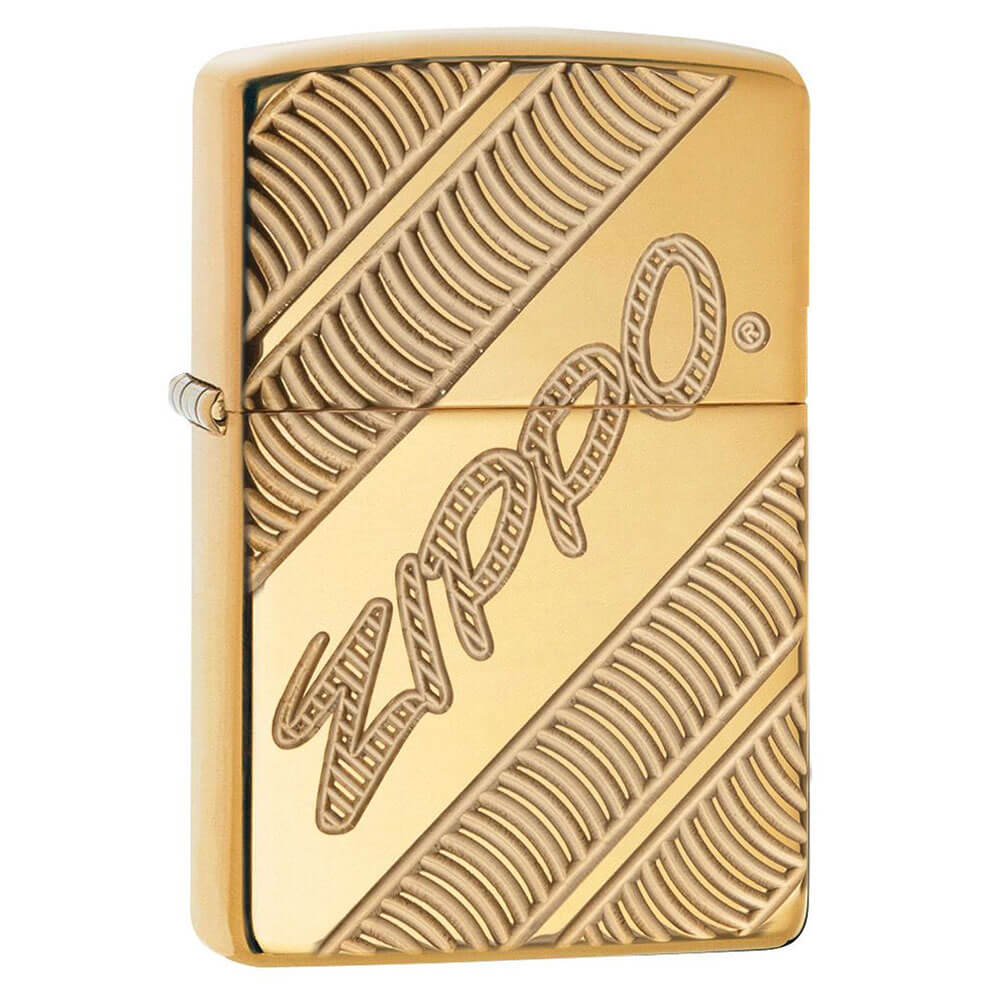 Zippo High Polish Brass Deep Carve Logo Lighter