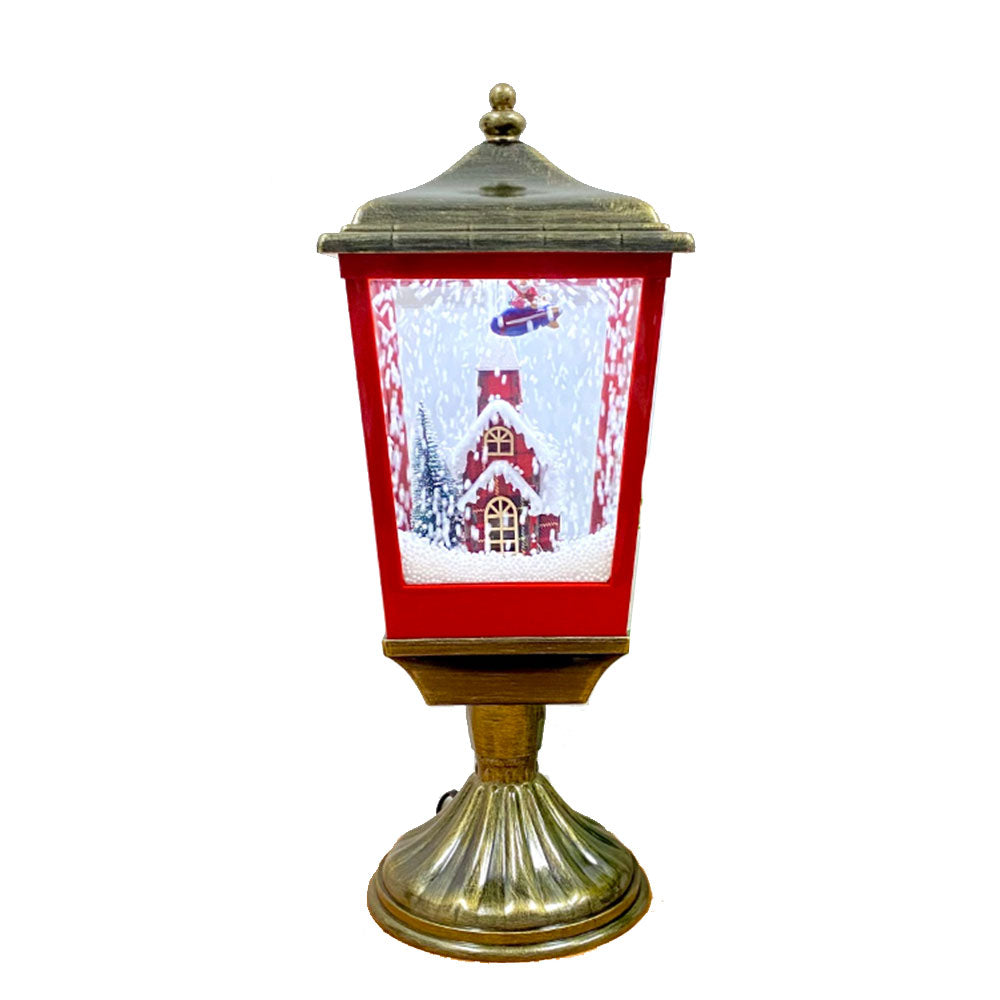 LED Snow Lantern w/ Moving Santa on Spacecraft (Red & Gold)