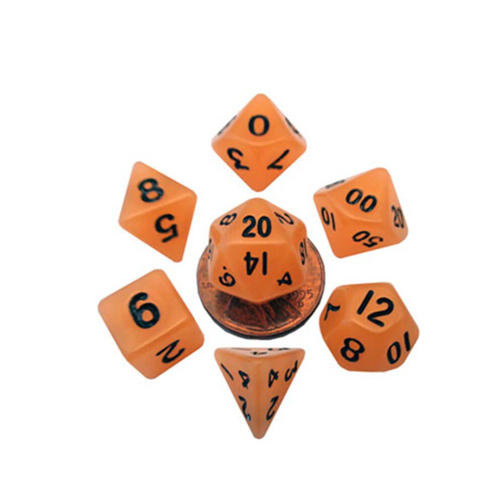 MDG Mini Glow Poly Dice Set (z czarnym nr)