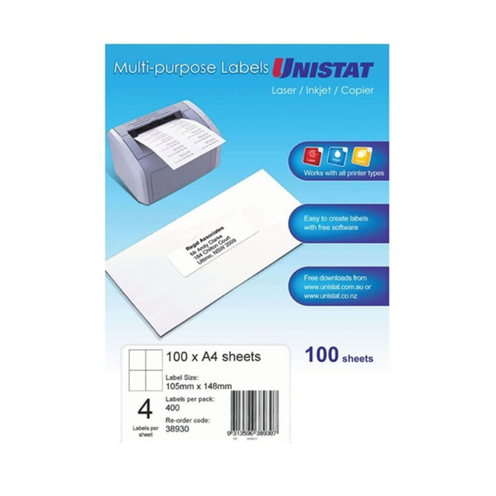 Unistat Laser / INKJet / Copier Label 100pk