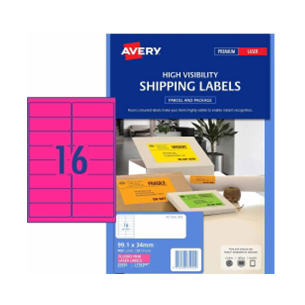 Avery High Visibility Shipping Etiqueta 25PK 16/Hoja