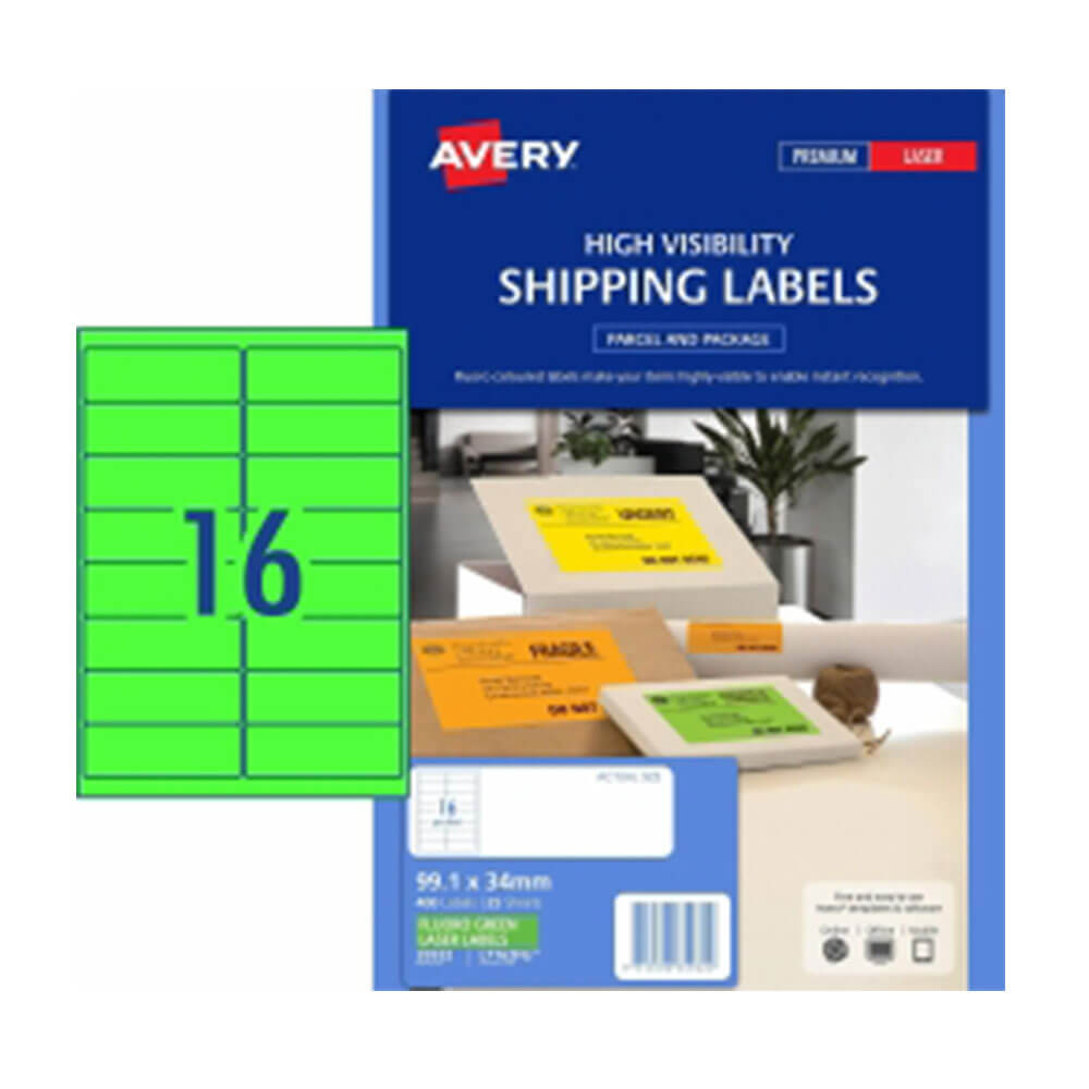 Avery High Visibility Shipping Label 25pk 16/sheet