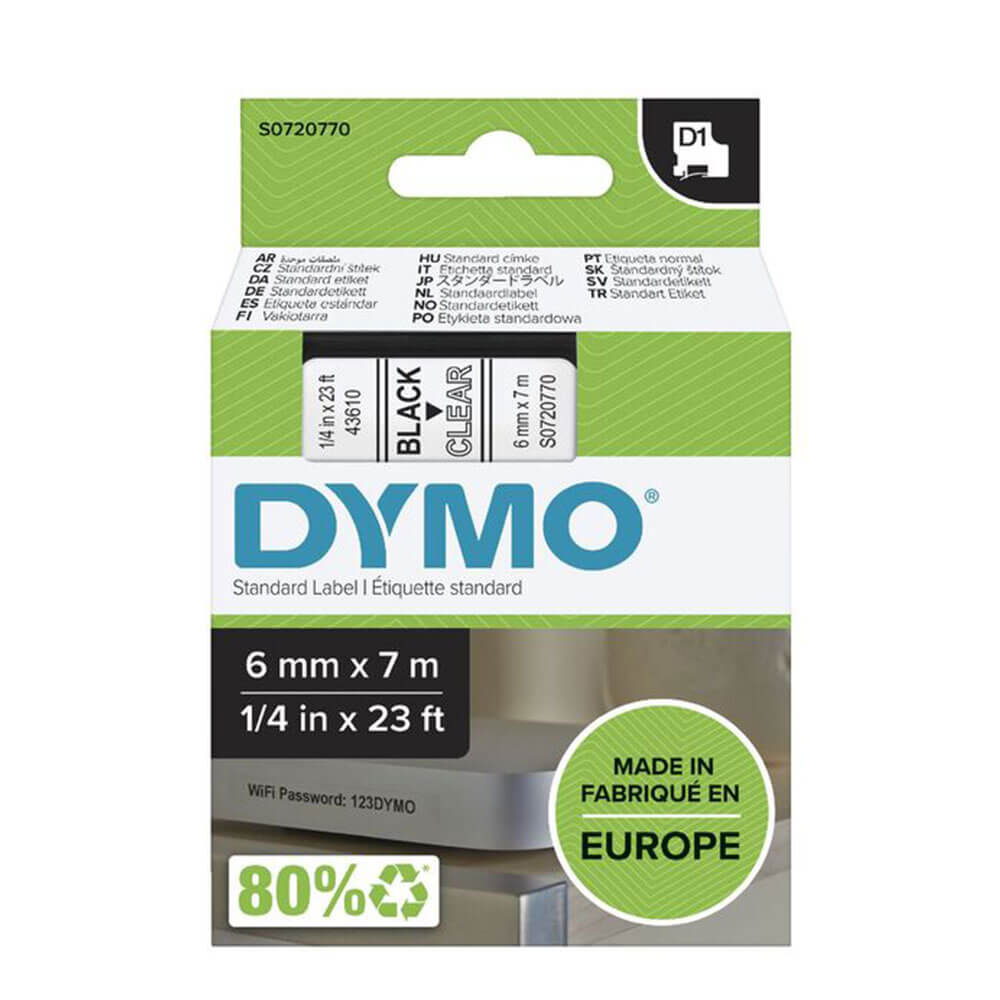 Dymo D1 båndetikett 6mmx7m