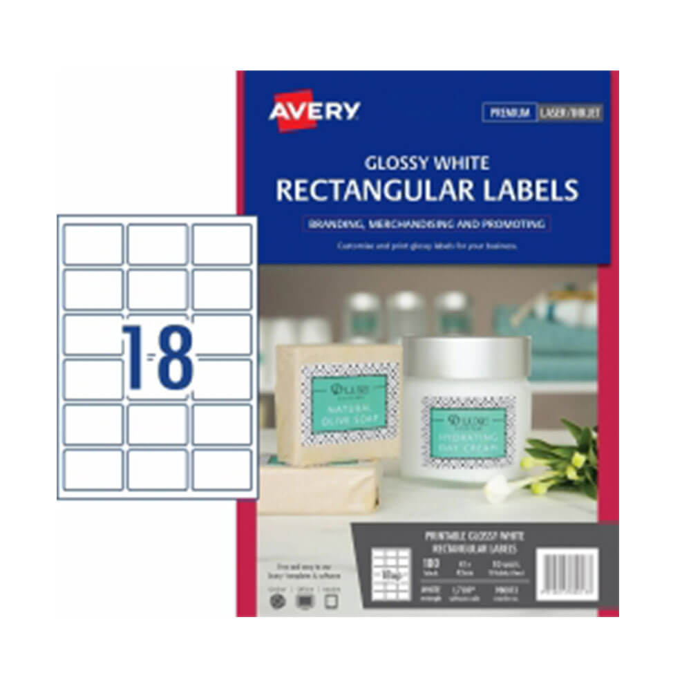 Avery Retangle Gloss Rótulos 10pk branco