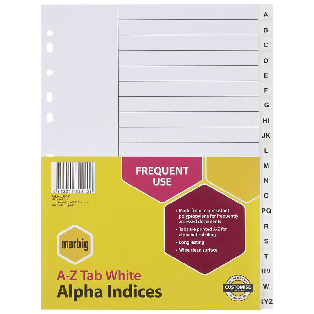 Marbig A-Z Tab Alpha Indices & Divishers (A4)