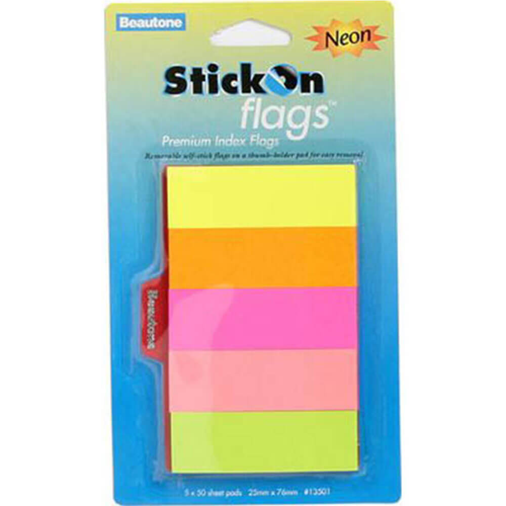 Beautone Stick On Flags 250 Sheets (Assortered Neon)