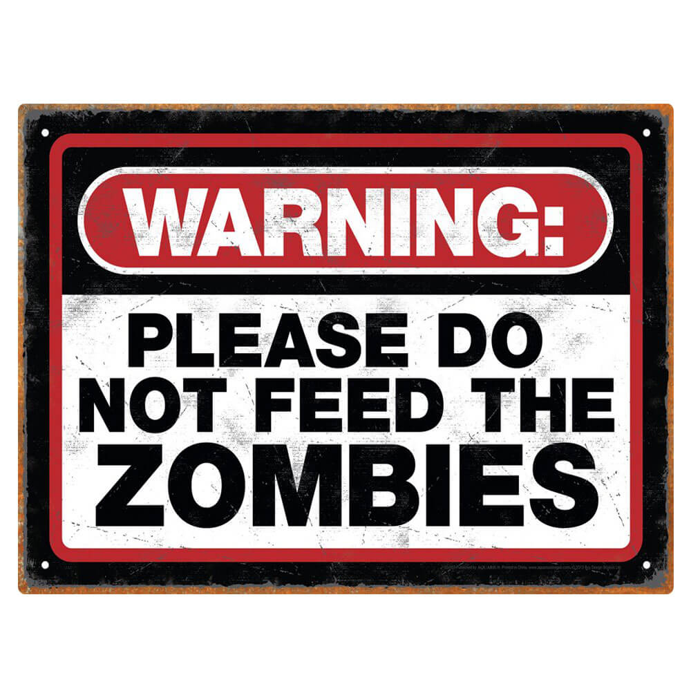 Zombie Warning Tin Sign